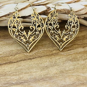 Pendientes de Aro Boho con Filigrana, Joyería Tribal de Latón para Mujer, Acabado de Latón Antiguo, Diseño Floral, Venta al por Mayor/OEM/ODM - Product Image 3