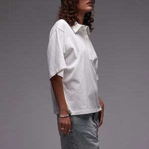 Chemise décontractée personnalisée pour femme, couleur unie, en jersey 100 % coton, avec logo brodé sur mesure, respirante, style streetwear - Product Image 5