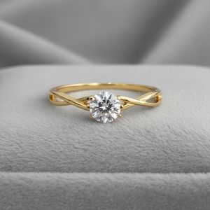Moissanite <b>Ring</b> 925 Sterling <b>Silver</b> 14K Gold Plated Minimalist <b>Solitaire</b> Engagement Dainty Promise Wedding Stackable <b>Ring</b> - Product Image 1