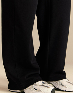 Pantalon en molleton anti-UV pour femme, taille mi-haute, coupe droite, devant plat, 100 % coton, décontracté, longueur intégrale, couleur unie, tricoté, coupe ample, automne - Product Image 4