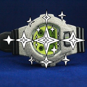 Montre numérique en moissanite, boîtier en acier inoxydable, bracelet en caoutchouc noir, affichage LED - Product Image 1