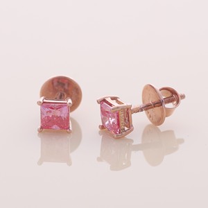 Pendientes de Diamantes de Corte Princesa Rosa Cultivados en Laboratorio con Certificación IGI, Oro de 9 Quilates, Pendientes Minimalistas - Product Image 2