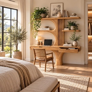 Bureau mural contemporain en bois Luxali avec étagères en forme d'arbre et tiroir pour bureau à domicile - Product Image 4