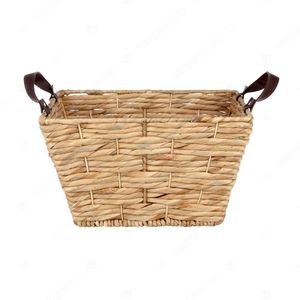 LEATHER STRAP <b>Wicker</b> Storage <b>Baskets</b> Hyacinth <b>Basket</b> Easy Carrying Laundry Bin - Product Image 3