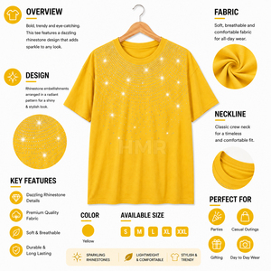 T-shirt Jaune Oversize HMR Brotherhood pour Homme avec Motif à Pois en Strass, Col Rond, Manches Courtes, Style Urbain, en Coton Jersey - Product Image 6