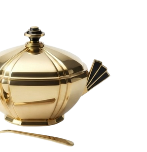 Soupière plaquée or avec cuillère, design glamour, bol de service en métal, vaisselle - Product Image 3
