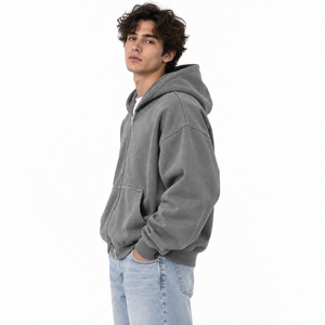 Sweat-shirt à capuche zippé en molleton épais avec poignets côtelés, décontracté, automne-hiver, logo personnalisé, OEM ODM - Product Image 4