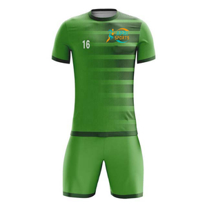 En stock, uniformes de football rayés verts pour hommes, service OEM, fabrication au Pakistan, vêtements d'entraînement, ensemble d'uniformes de football - Product Image 1
