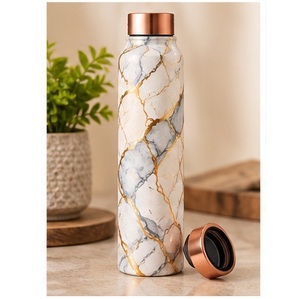Bouteille d'eau en cuivre doré ivoire avec couvercle en cuivre, portable, pour voyage, design moderne - Product Image 1
