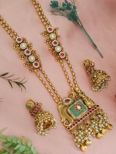 Ensemble collier long et boucles d'oreilles en or plaqué de haute qualité avec pierres Moissanite, bijoux de créateur pour femmes, idéal pour les mariages - Product Image 2