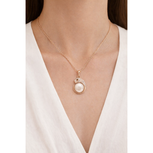 Collar con Colgante de Perla Chapado en Plata de Ley 925 con Circonita Cúbica, Cadena Minimalista para Mujer, para Bodas, Fiestas, Uso Diario, Regalo - Product Image 3