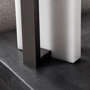 High End Marble <b>Table</b> <b>Lamp</b> With Architectural Open Frame <b>Base</b> Premium Fabric Shade And Modern Designer Elegance - Product Image 3