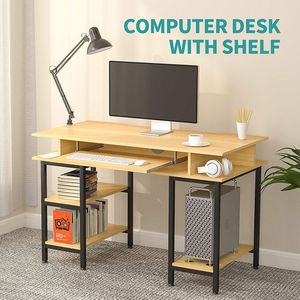 Scrivania per Studio e Computer Mecor 47'' con Vassoio Tastiera/Scaffali, Postazione di Lavoro per PC e Laptop in MDF per Casa, Ufficio e Hotel - Product Image 3