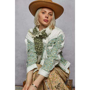 เสื้อแจ็คเก็ตและโค้ตเดนิมปะติดปะต่อพิมพ์ลายดอกไม้สำหรับผู้หญิง Veloro รุ่น S - Product Image 4