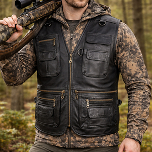 Chaleco de Caza y Pesca para Hombre en Cuero Vacuno Premium |   Chaleco Transpirable de Verano con Múltiples Bolsillos |   Chaleco de Ciclismo y Pesca - Product Image 1