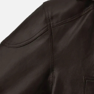 Men's Custom Colors Genuine Leather Vintage <b>Stand</b> Collar Front Logo Winter Warm Fashionable Casual Print Jacket - Product Image 5