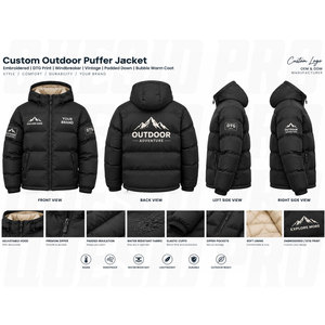 Custom Outdoor Puffer Jackets Men <b>Women</b> Lightweight Warm Bubble Down Jacket Hood Embroidery DTG Printing <b>Windbreaker</b> - Product Image 6