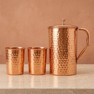Decorative Copper <b>Jug</b> and Tumbler Set with Health Benefits for Daily <b>Drinking</b> and Gift Purposes - Product Image 2