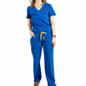 Ensembles d'uniformes médicaux personnalisés en tissu tissé, anti-plis, pour femmes, avec hauts à col en V, pour le personnel infirmier et les professionnels de la beauté - Product Image 1