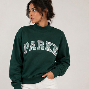 Park Custom Women's <b>Mock</b> <b>Neck</b> Sweatshirt Embroidered Logo Fleece Pullover Casual Cotton Blend Oversized Streetwear - Product Image 1