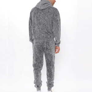 Ensemble de survêtement à capuche délavé pour homme, coupe ample, en coton, décontracté, pour l'automne, avec poches latérales et taille élastique - Product Image 2