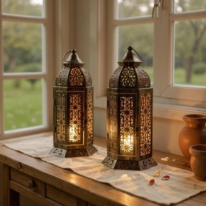 Vintage Style Cutwork Metal <b>Lanterns</b> <b>Set</b> Suitable for Diwali Ramadan Decor and Wedding Decoration Handcrafted From India - Product Image 1