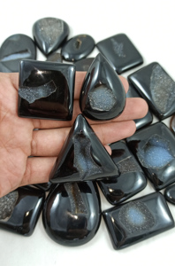 Onyx noir naturel druzy, pierres précieuses en vrac, cabochons de formes variées 20-45mm, pour la fabrication de bijoux de guérison - Product Image 2