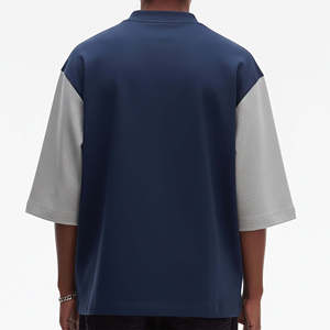 เสื้อยืดคอกลมแขนสั้นทรงโอเวอร์ไซส์สำหรับผู้ชาย ผ้าเจอร์ซีย์ถักนุ่ม สไตล์สตรีทแวร์ ตัดต่อสีสัน - Product Image 6