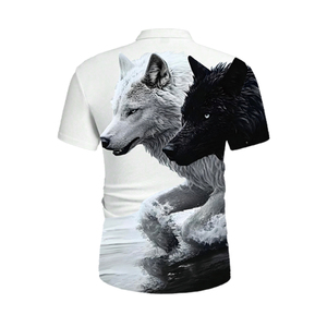 Polo para Hombre con Estampado Digital de Doble Lobo |   Camiseta de Alta Definición con Cierre de Cremallera 1/4 Sublimada | Ropa casual de verano con motivos de animales creativos - Product Image 5