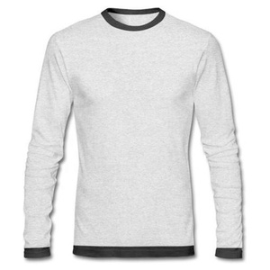 T-shirt en coton à manches longues bleu marine pour hommes, col ras du cou slim fit, couleur unie, respirant, mode décontractée, vente en gros de t-shirts - Product Image 2