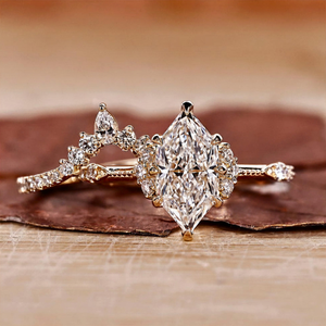 Marquise Diamond Bridal <b>Ring</b> <b>Set</b> 14K Yellow <b>Gold</b> Halo Engagement <b>Ring</b> and Matching Wedding Band - Product Image 5