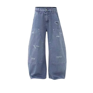 Pantalones anchos transpirables de mezclilla para mujer, de cintura alta, a la moda, para verano. - Product Image 1