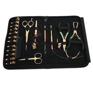 Nuevas herramientas de extensión de cabello con microanillos y microeslabones dorados, con alicates de apertura para bloqueo de cuentas, aplicador de gancho, cortador de enlaces y clips de estilizado. - Product Image 6