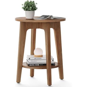 Table d'appoint ronde à 2 niveaux avec pieds coniques et transitions courbes pour chambre à coucher et salon - Product Image 1