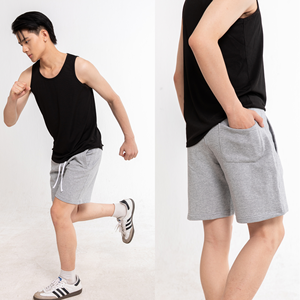 <b>Men's</b> Gray Bermuda <b>Shorts</b> With <b>White</b> Drawstring Elastic Waistband Casual Cotton Sweat <b>Shorts</b> OEM - Product Image 5