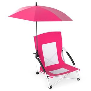 Set di 2 Sedie Ombrellone Rosa per Adulti con Parasole Regolabile, Sedia da Spiaggia Portatile con Zaino per Pesca, Picnic e Campeggio nel Parco - Product Image 2