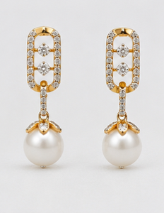 Boucles d'oreilles pendantes en or massif 14 carats avec perle blanche des mers du Sud pour femme, bijoux de mariage et de fête - Product Image 2