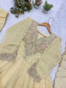 Traje Anarkali Tradicional de Algodón para Mujer, Largo hasta el Suelo, con Bordado, para Bodas, Estilo India/Pakistán, Corte Holgado, para Adultos - Product Image 6