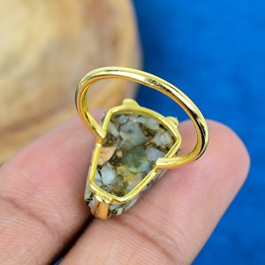 Handmade Amazonite Copper Gemstone Coffin Shape <b>Ring</b> 18k <b>Gold</b> Micron Over 925 Sterling Silver - Product Image 4