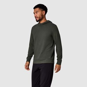 Wholesale Waffle <b>Thermal</b> Knit <b>Hoodie</b> For Men Polyester Cotton Casual Style Long Sleeve Pullover Top With Ribbed Cuffs Fit Plus - Product Image 3