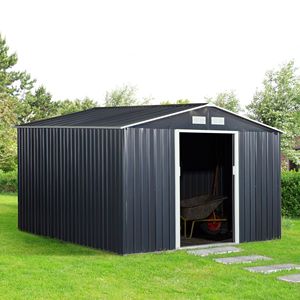 Capanno in Metallo Grigio Scuro 3,35m x 2,74m con Doppie Porte Scorrevoli e 4 Prese d'Aria per Attrezzi da Giardino - Esterno, Patio, Prato - Product Image 2
