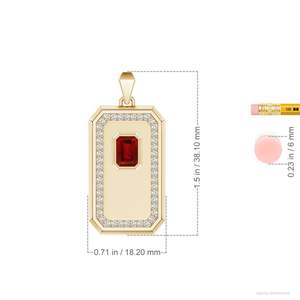 14K Solid Gold Emerald-Cut Red <b>Ruby</b> With Halo Diamond Men's Elongated Octagon Charm Pendant Link Chain <b>Necklace</b> Handmade Pendant - Product Image 6