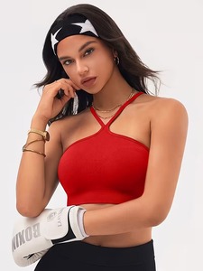 Soutien-gorge de sport pour femme à bretelles croisées sur le devant, en tricot côtelé, anti-humidité, débardeur court, avec coussinets amovibles, pour athlétisme et musculation - Product Image 5