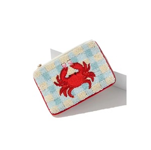 Beaded Cotton Crab Coin Purse with for <b>Pom</b> <b>Pom</b> Zipper Closure Handmade <b>Mini</b> Size Unisex Cartoon Design Polyester Lining - Product Image 2
