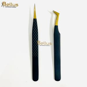 Pince à cils Bellus International personnalisée avec logo, double ton or et argent, pointe lisse 45/90, en acier inoxydable, OEM/ODM - Product Image 6