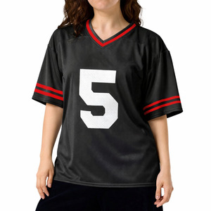 Camiseta deportiva unisex de malla para fútbol americano con cuello en V, transpirable, con rayas, para fútbol, con logo personalizado. - Product Image 1