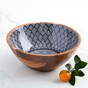 Bol à salade en bois de manguier avec incrustation en émail de qualité supérieure |   Ensemble de bols à fruits en bois écologiques |   Décoration de maison de luxe et vaisselle de service pour la cuisine - Product Image 5