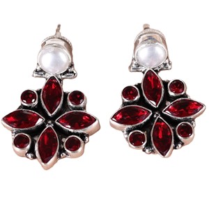 Trendy Monalisa Zircon Oxidized Bohemian Flower Stud <b>Earring</b> <b>Silver</b> Finish Brass Ethnic Fashion Party Jewellery Bulk Supplier - Product Image 6
