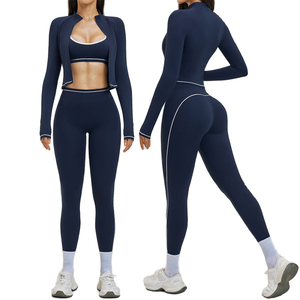 Wholesale Custom Fitness Wear Yoga Sets Gym <b>Workout</b> Clothes Athletic Suits Sports Bra <b>Jacket</b> High Waist Leggings Set for Women - Product Image 6