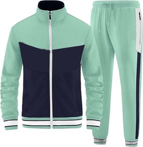 Unisex Mint Green Color Blocking Tracksuit Full Length <b>Zipper</b> <b>Jacket</b> With Side Pockets Casual Autumn Wear Regular Fit - Product Image 6